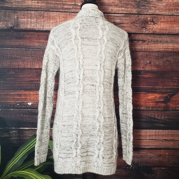 Cynthia Rowley S Cardigan Sweater Open Fuzzy Alpaca Wool Blend White Gray Marled - Picture 6 of 14